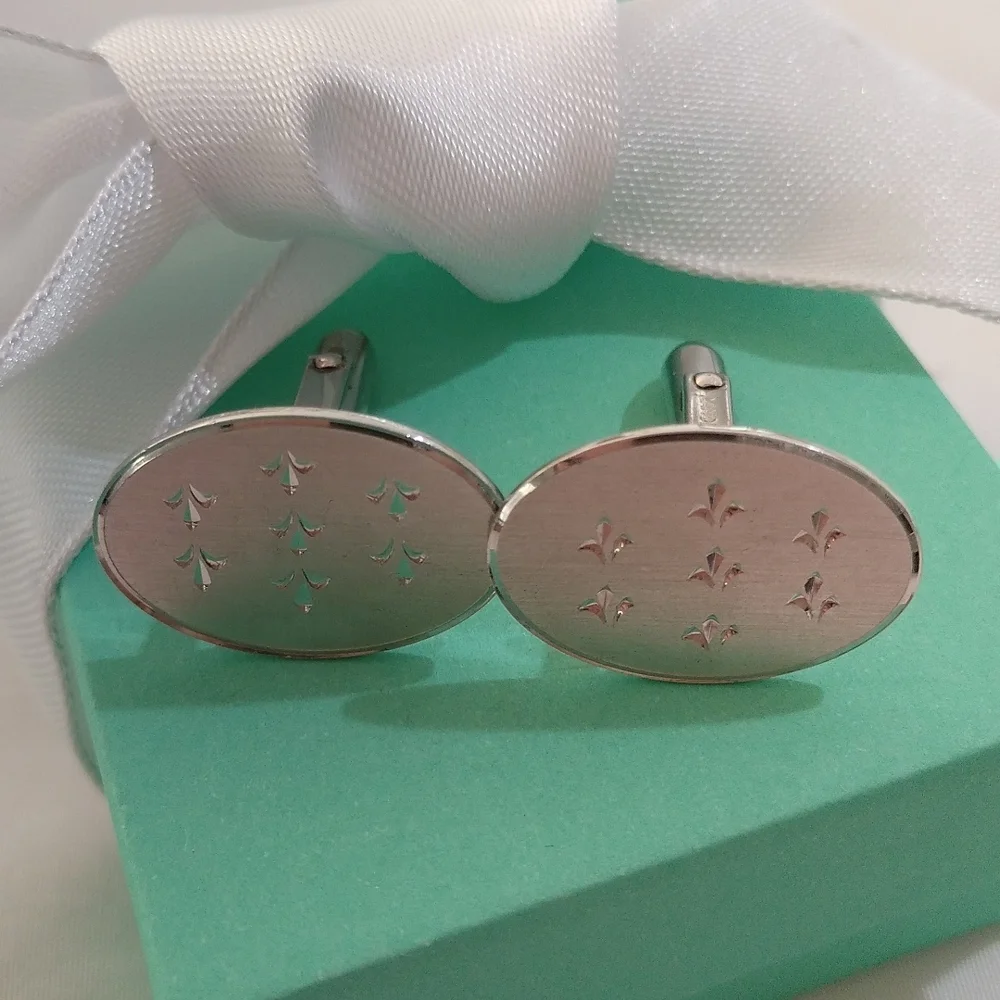 Vintage LaMode Sterling Silver Oval Etched Cuff Links cufflinks
